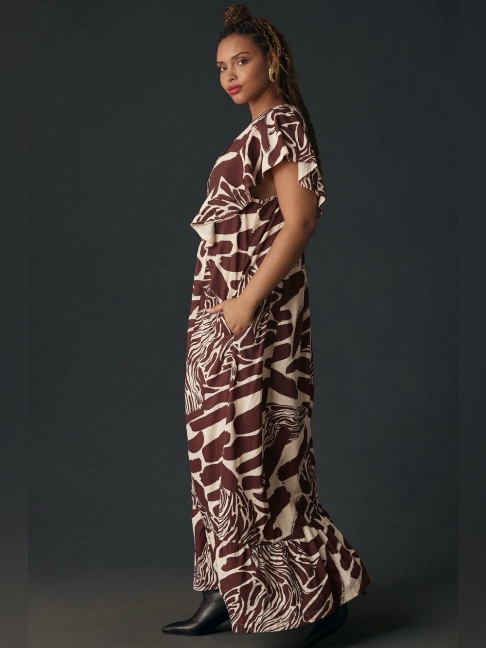 Anthropologie Maeve Brown & Cream Animal-Print Cassandra Maxi Dress Size 1X - Picture 4 of 8